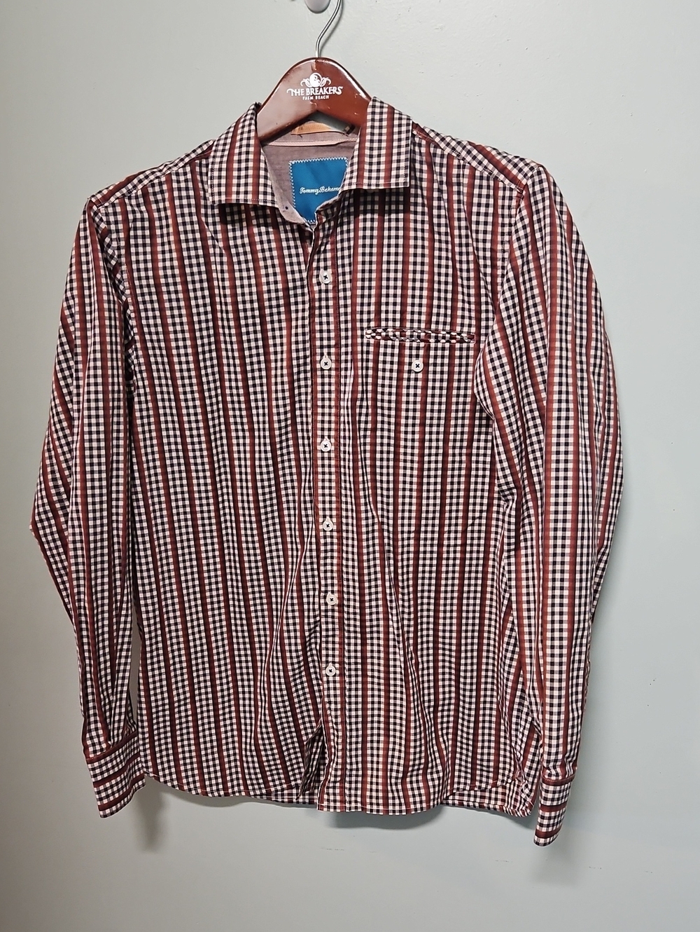 Tommy Bahama Red, White and Black Gingham Button-Down Shirt